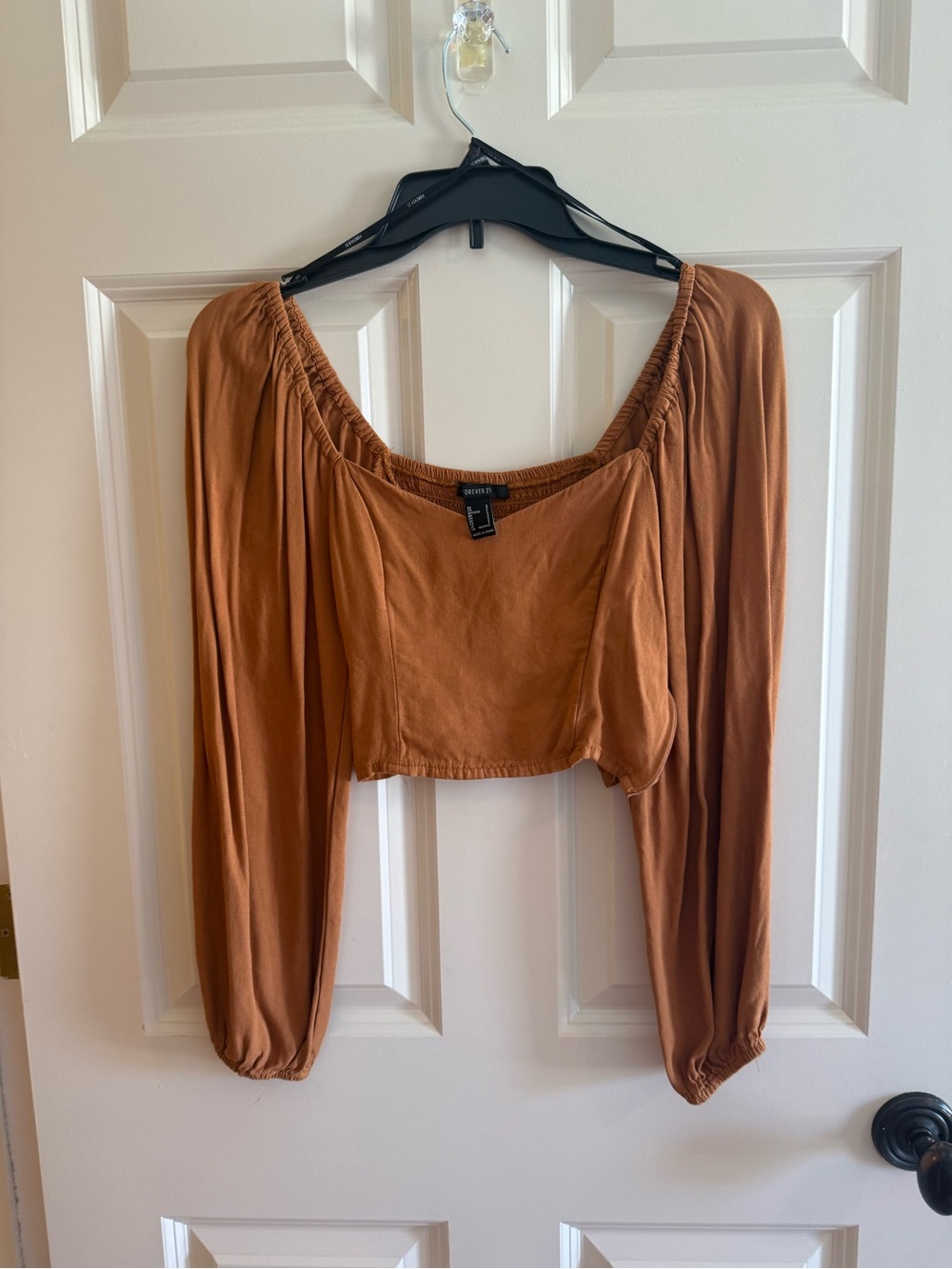 Forever 21 Rust Brown Long-Sleeve Smocked Crop Top